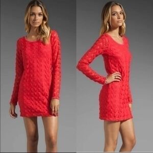 Free People Wild Thing Red Crochet wavy long sleeve dress Size XS